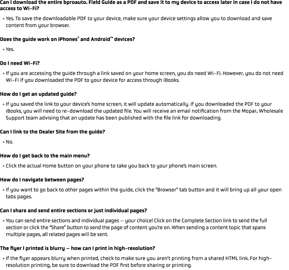 Can I download the entire bproauto® Field Guide as a PDF and save it to my device to access later in case I do not ha...