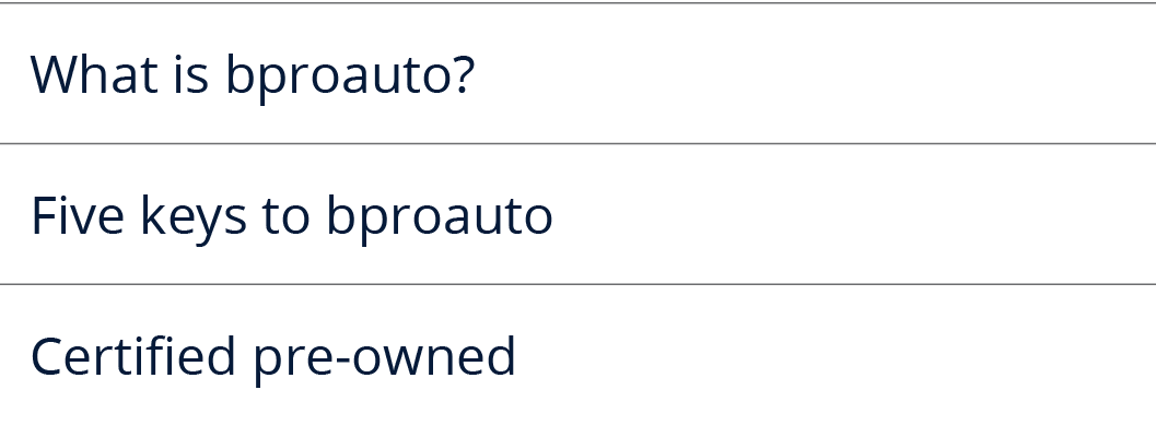 What is bproauto?,Five keys to bproauto,Certified pre owned