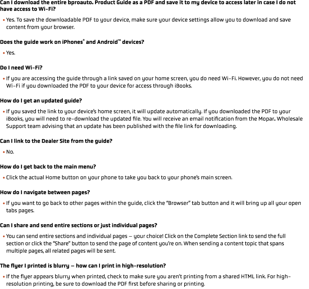 Can I download the entire bproauto® Product Guide as a PDF and save it to my device to access later in case I do not ...