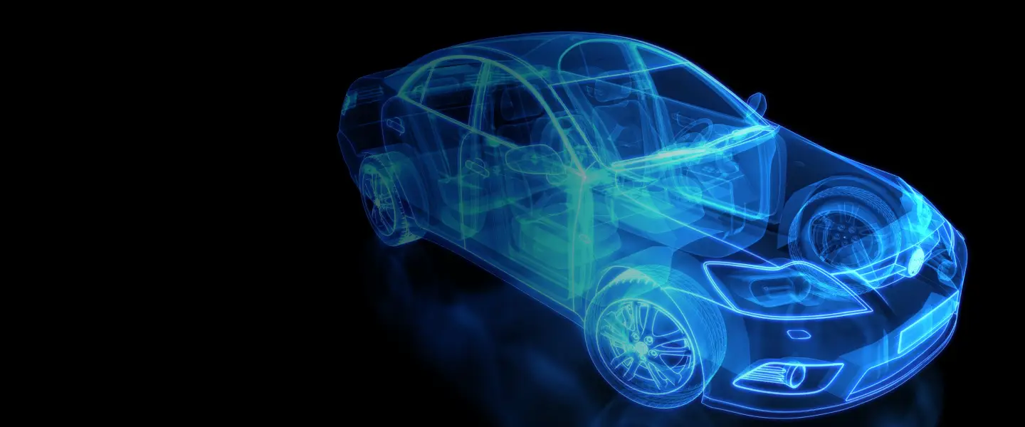 xray of a midsize sedan against blank backdrop